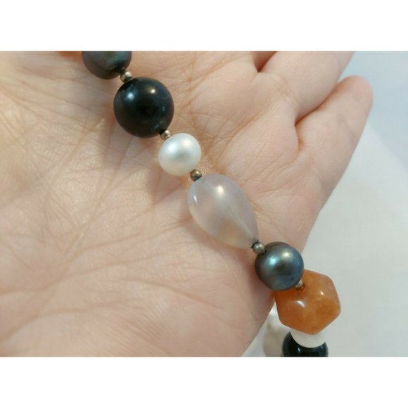 Natural quartz agate pearls beaded choker necklace 18" handmade - Picture 7 of 8